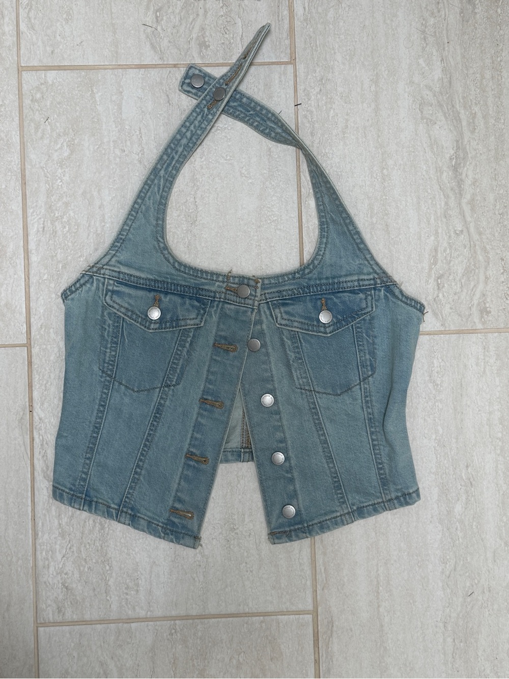 Source Unknown Denim Halter Crop Top - Blue